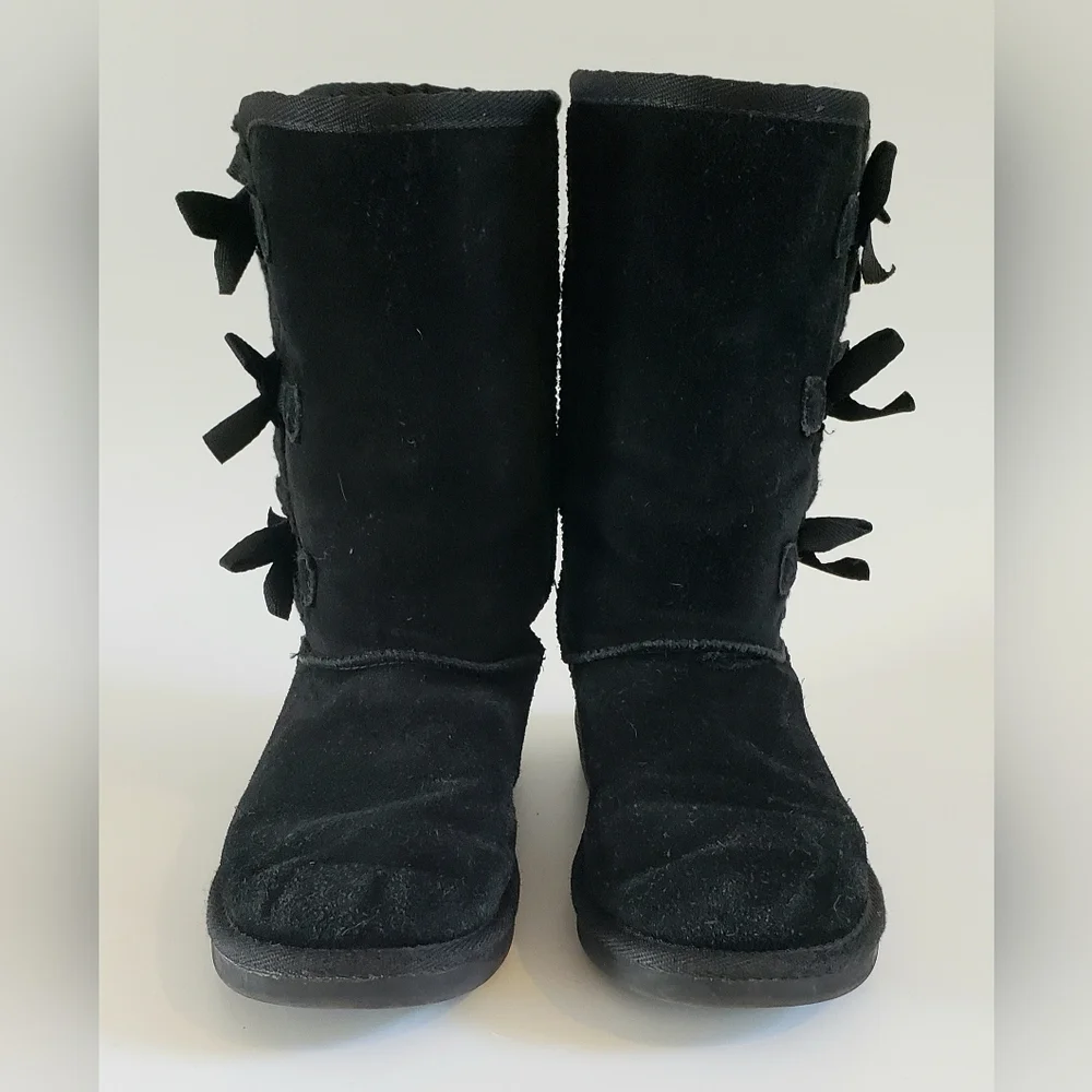 Ugg Koolaburra Victoria Tall Kid's Black Suede Triple Bow Boots Size 2